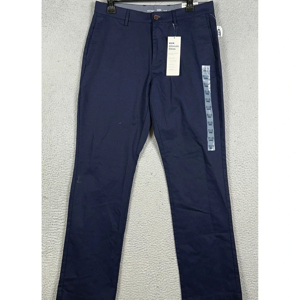 NEW Old Navy Pants Mens 33X32 Navy Blue Ultimate Straight Built-In Flex Chinos